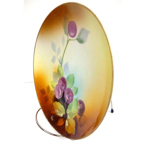 Vintage Meito China Hand Painted Plate Plums Floral Gold Border 8” Japan Made - Picture 2 of 6